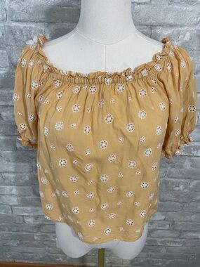 Brownie Women's Peasant Yellow Off-Shoulder Eyelet Floral Top